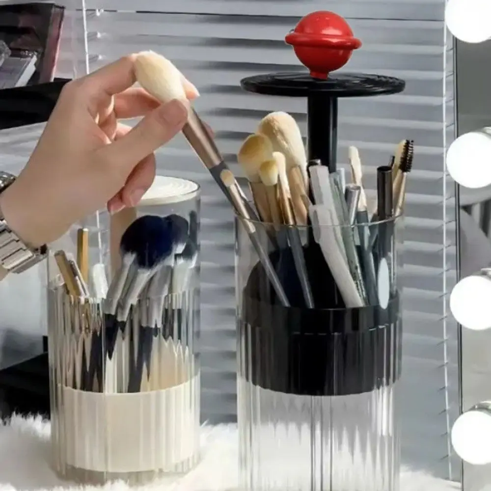 Porta pennelli per trucco con sollevamento automatico con coperchio Tipo pressa Organizzatore per pennelli per trucco Plastica antipolvere