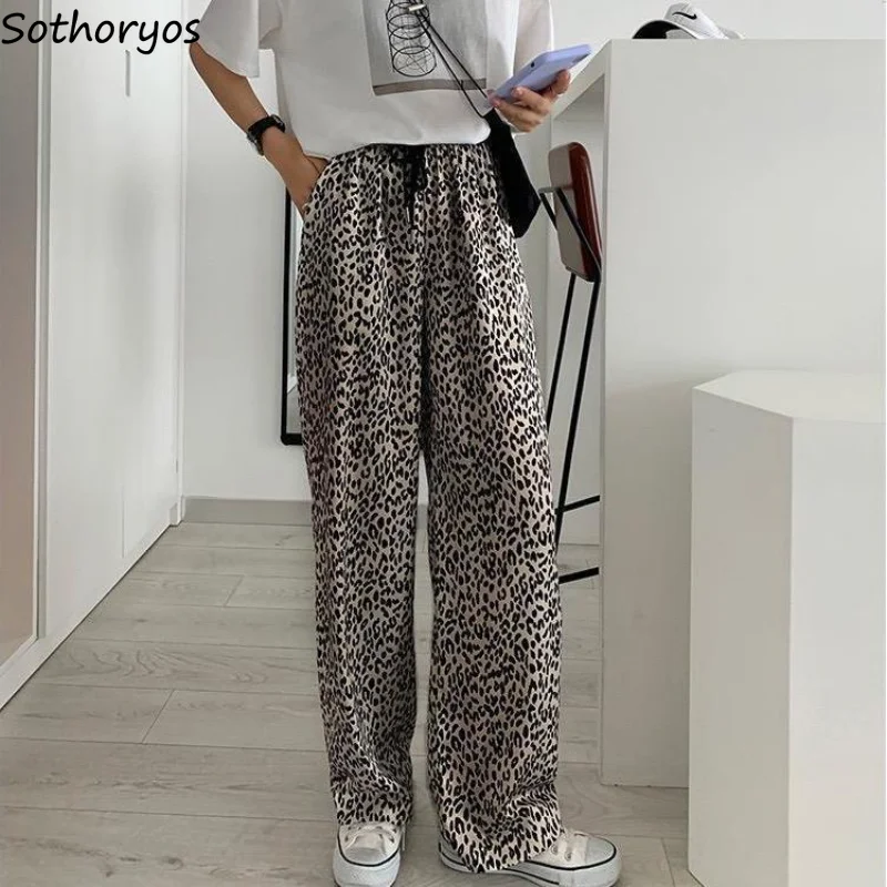 Casual Pants Women Leopard Simple Designed All-match Comfort Daily Basics Korean Style Leisure Special Breathable Personality