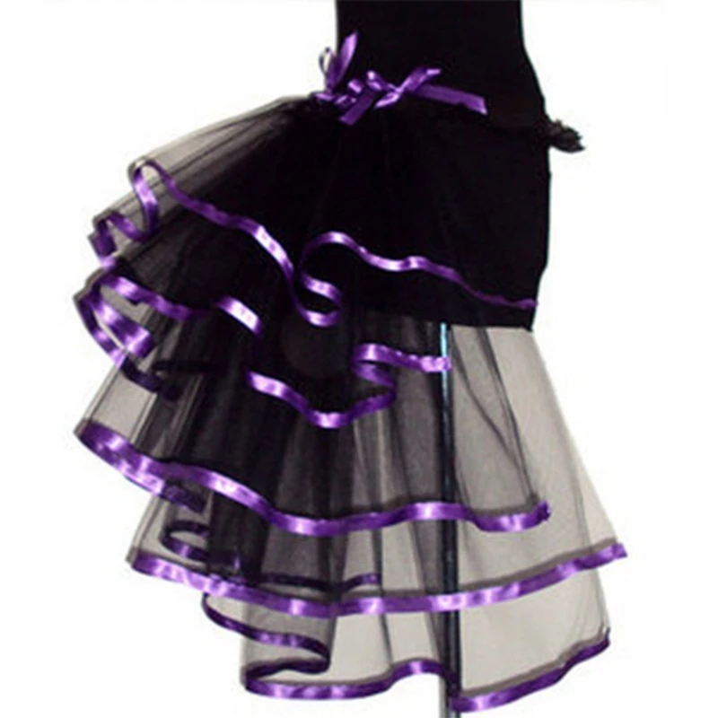 Womens Satins Trim Ribbon Layered Bustle Skirt Ruffle Bubble Long Tail Dance Tulle Skirts Clubwear Evening Party