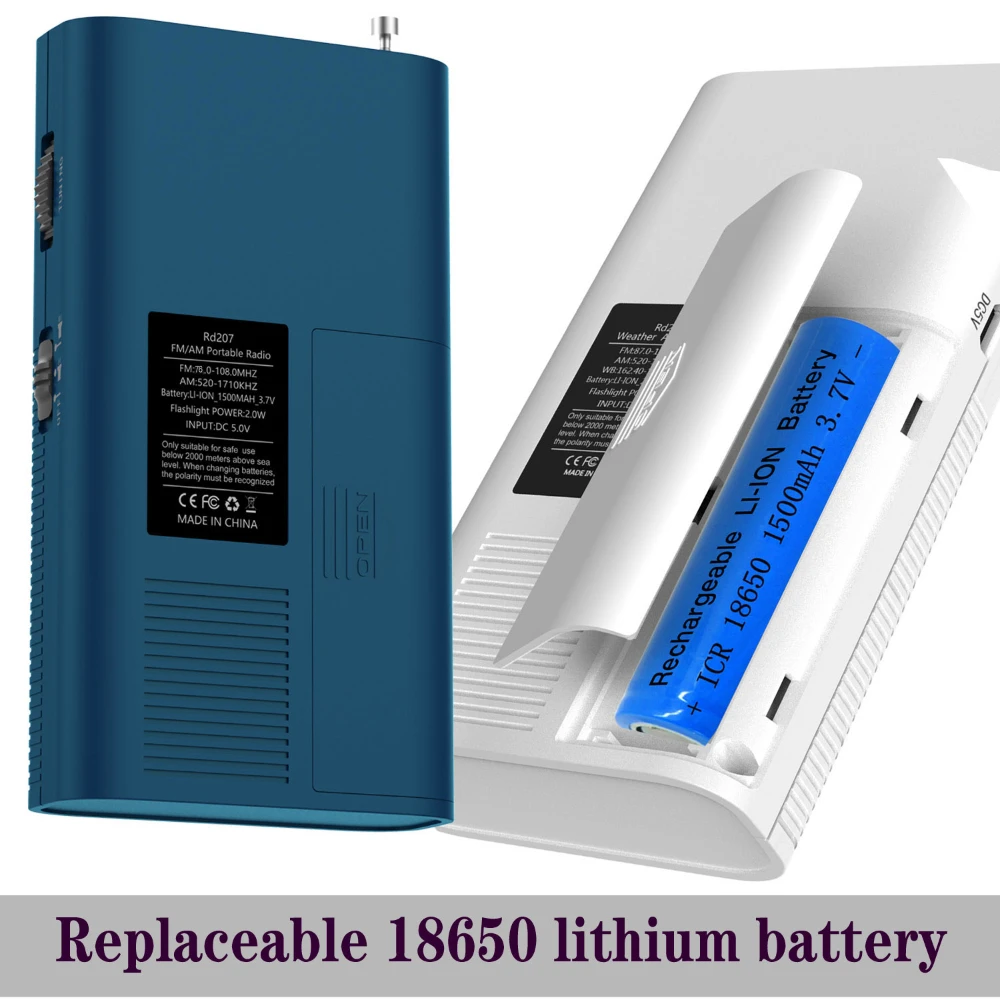 NOAA Thời Tiết Radio Di Động AM FM Bóng Bán Dẫn Pin Hoạt Động Có Thể Thay Thế 1500MAH (Bao Gồm) Mạnh Mẽ Flashlinght
