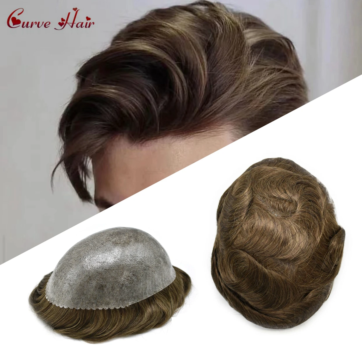 

Thin Skin Mens Toupee Human Hair Replacement System Capillary Prosthesis Wig 7X9 Inch Full Poly Injection Male Hair Unit for Men