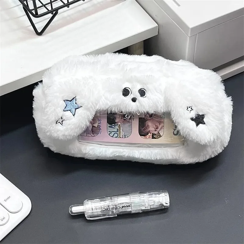 Kawaii Cartoon Cute Cat Plush Pouch Pencil Case Zipper Fluffy Large Capacity Pen Bag School Stationery Cosmetics Storage Bag