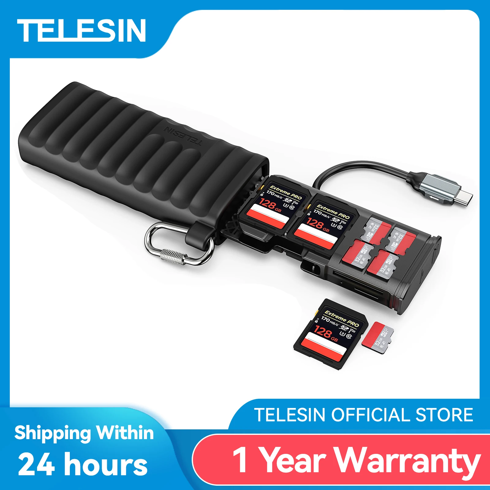 Telesin-マイクロSDカードリーダー,ストレージボックス,高速データ伝送,タイプC, 2 in 1,PC用TFカードリーダー,カメラ