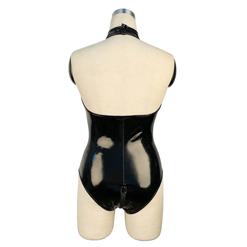 Body de látex de PVC para mujer, peleles sexys con cremallera y entrepierna abierta, ropa para discoteca de baile fetiche, mono brillante con aspecto húmedo, Catsuit de malla de cuero sintético