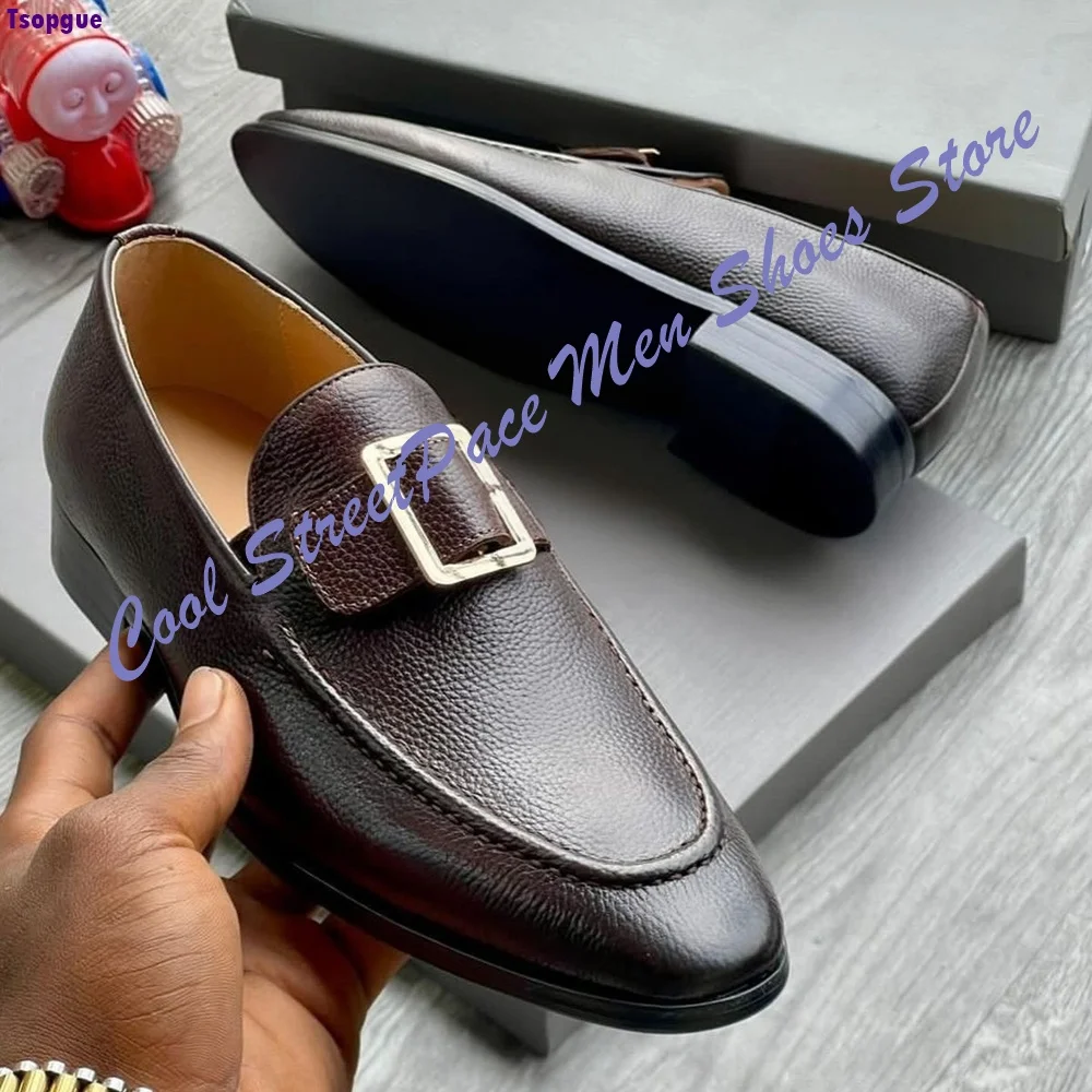Men Single Monk Strap Loafers Dark Brown Leather Shoes with Square Buckle Formal Business Wedding Dress Shoes for Male Men Shoes