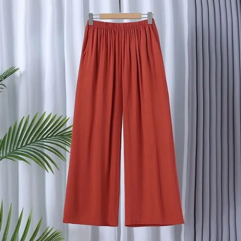 Women Summer Fashion Loose Simplicity Solid Color Flax High Waist Appear Thin Wide Leg Women Clothes Casual All-match Pants