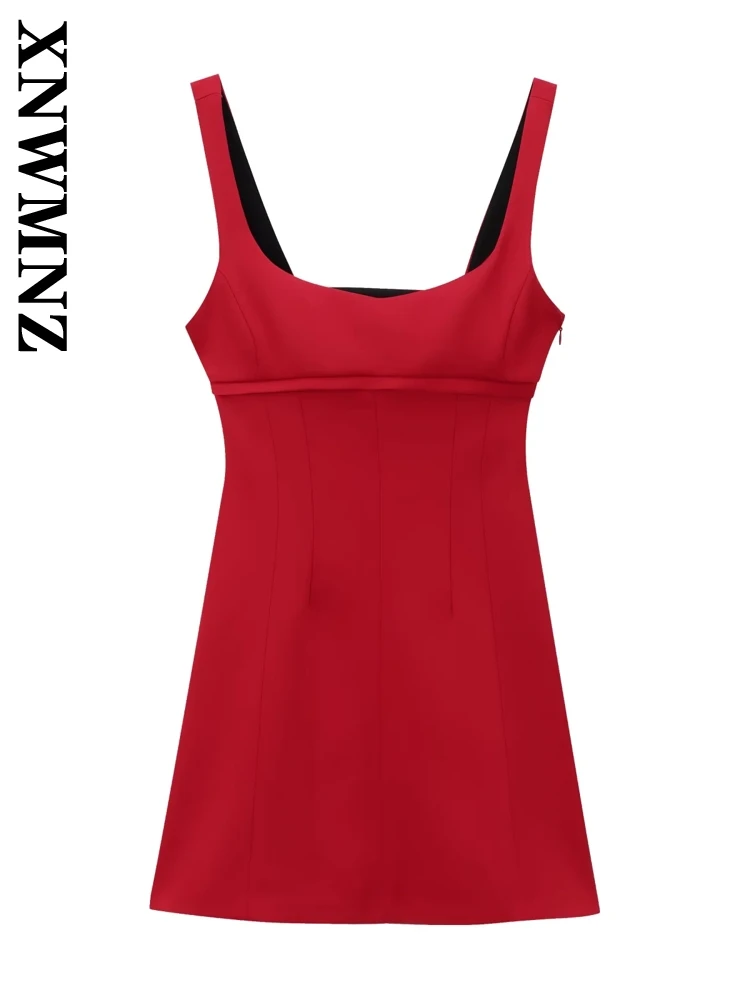 XNWMNZ 2024 Lady Trendy Sleeveless Dresses Mini Skirt Party Woman's Solid Color Mid-length Side Zipper Slip dress Regular Fit