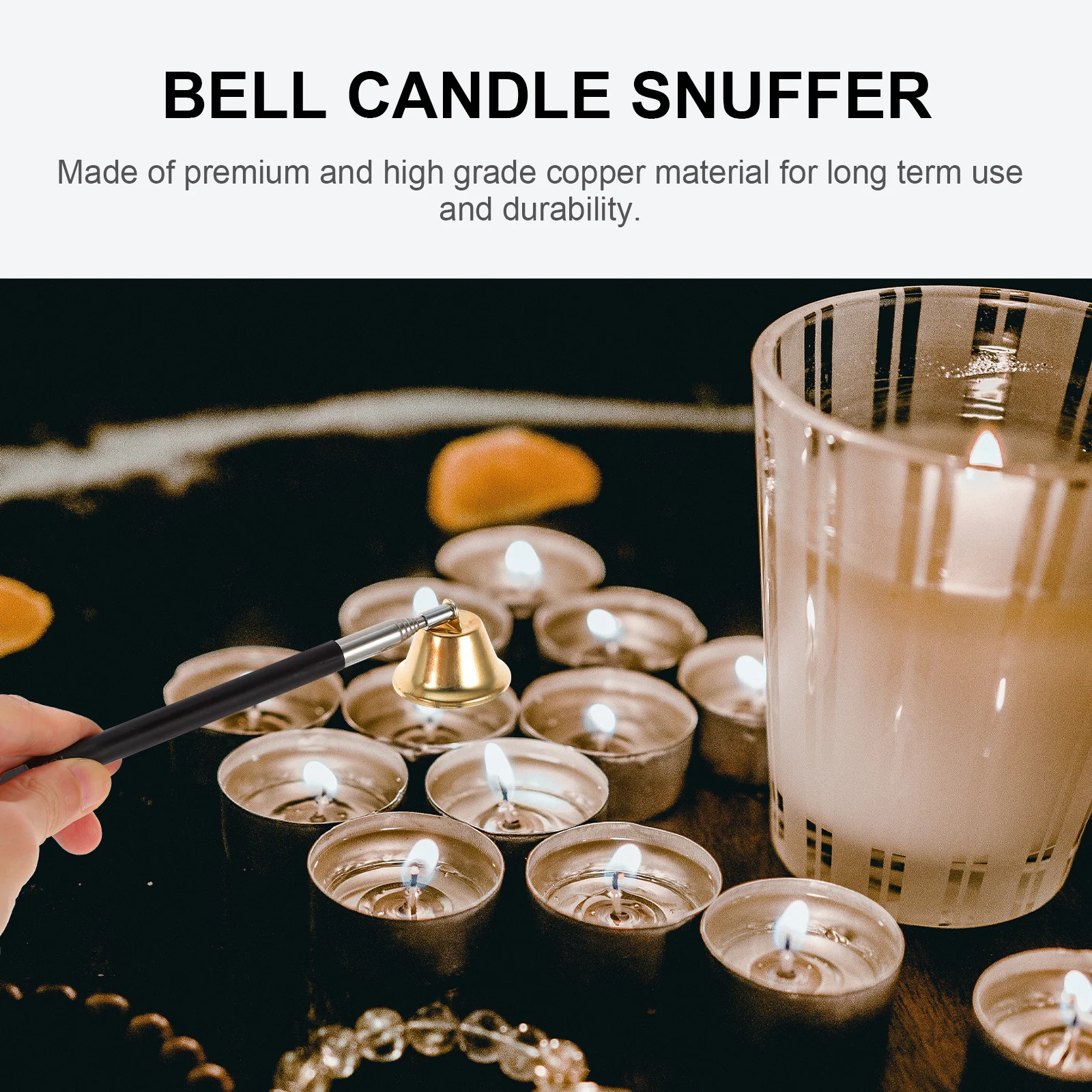 1 قطعة جرس قابل للتمديد قسط النحاس الفتيل طفاية النار آمنة خفيفة الوزن المحمولة ملحق معبد المنزل #5