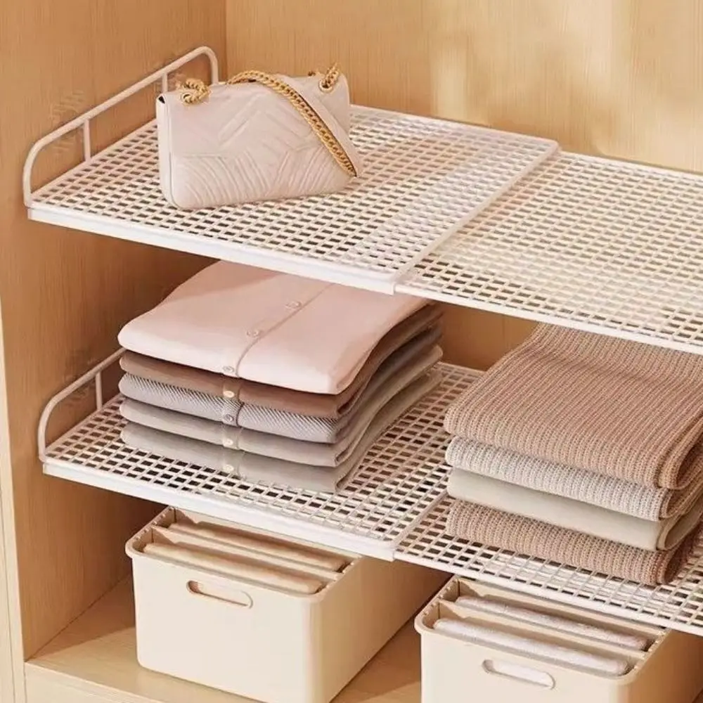 

Cartoon Steel Expandable Cabinet Sorting Board Adjustable No-Drill Telescopic Closet Shelf Layered Partition Rust-proof