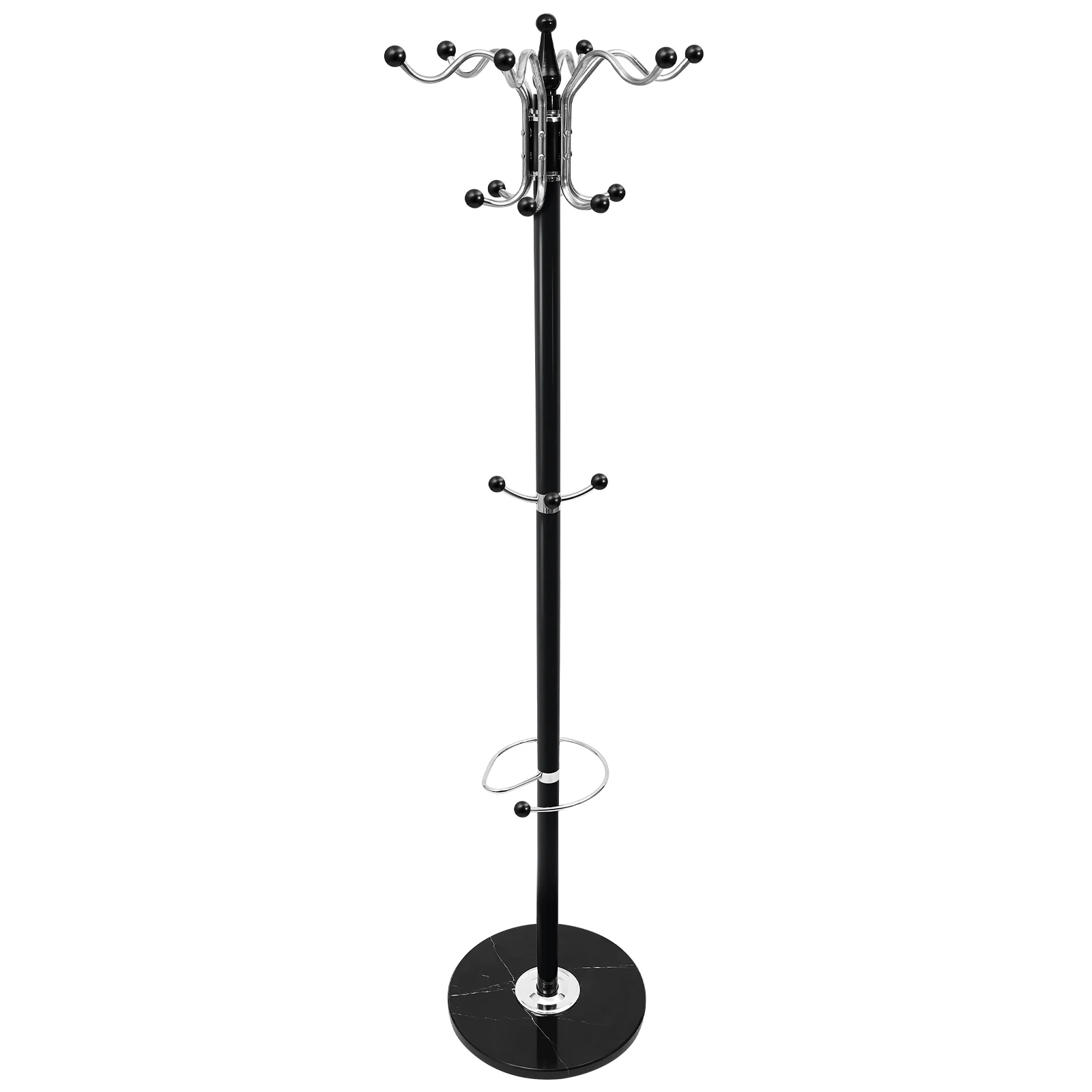 Appendiabiti - Appendiabiti in metallo da 170 cm, portaombrelli con 17 ganci in metallo marmo stabile e durevole per dormitorio, casa (nero)