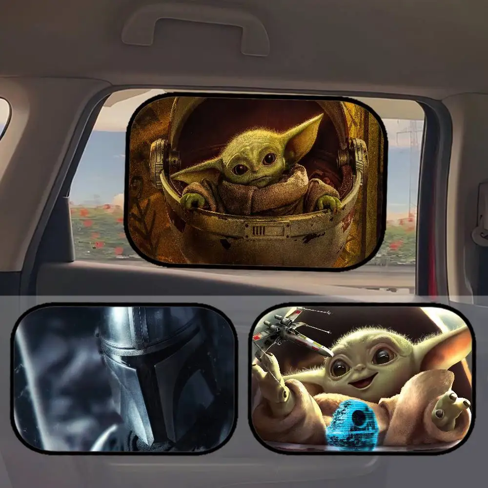 B-baby Yoda-Película de dibujos animados para ventana lateral de coche, parasol, película de bloqueador solar, visera de tela, protección UV, cortina para ventana, parasol para coche
