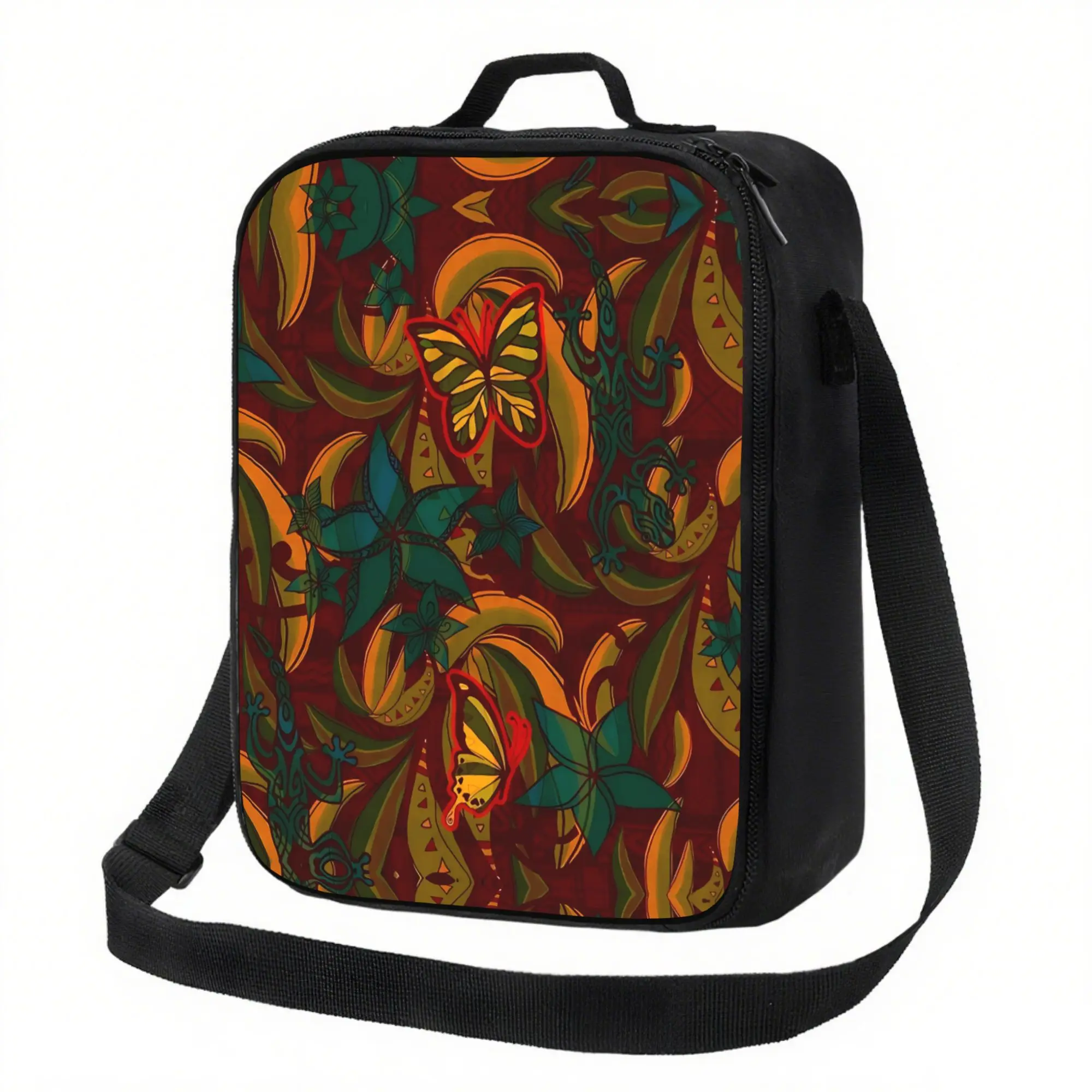 Hawaiian Tropical Leaf Lizard Butterfly Seamless Pattern Portable Lunch Tote