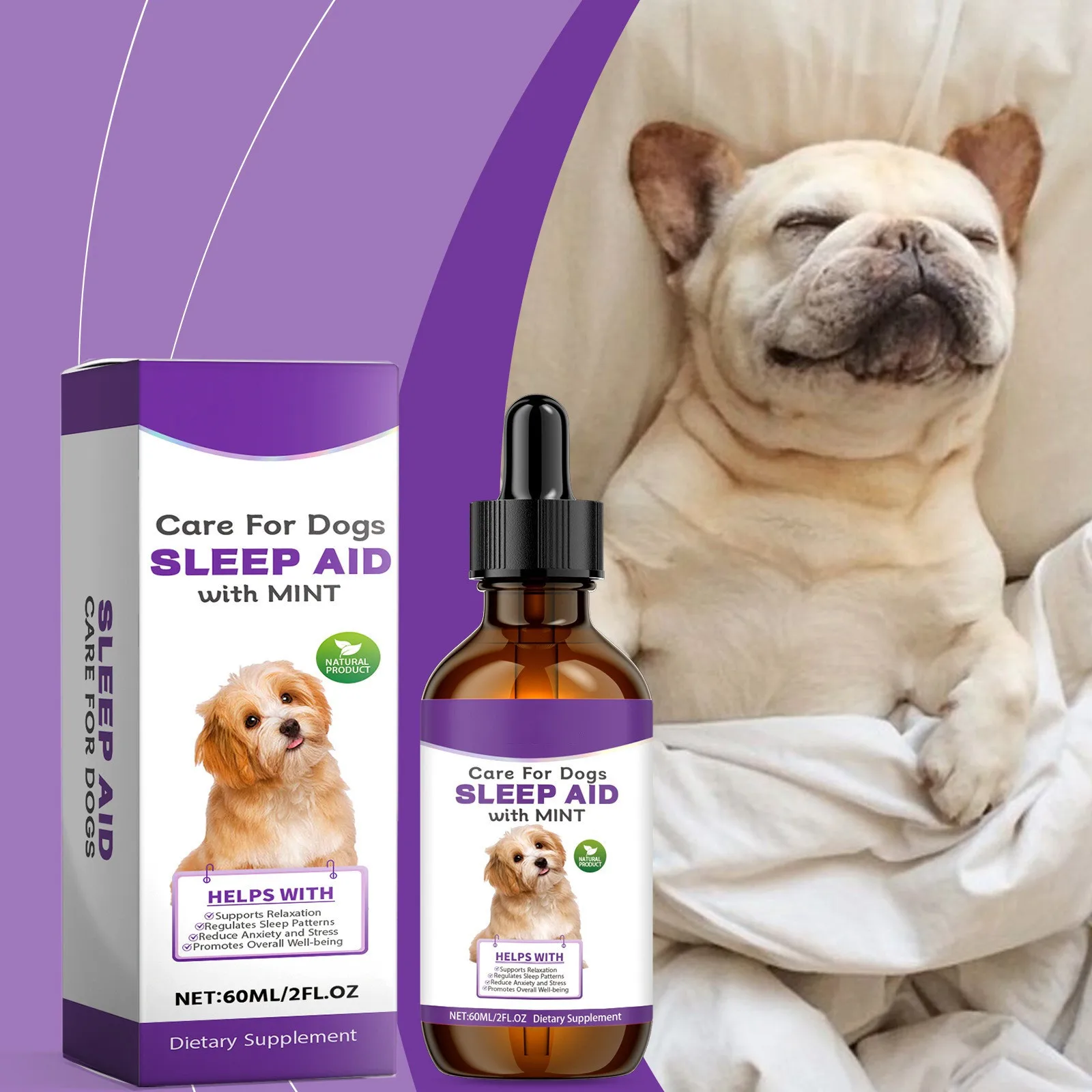 Melatonina líquida de melatonina para perros de 60ml, calma para perros, melatonina para dormir para perros alivia la ansiedad y el estrés en el perro