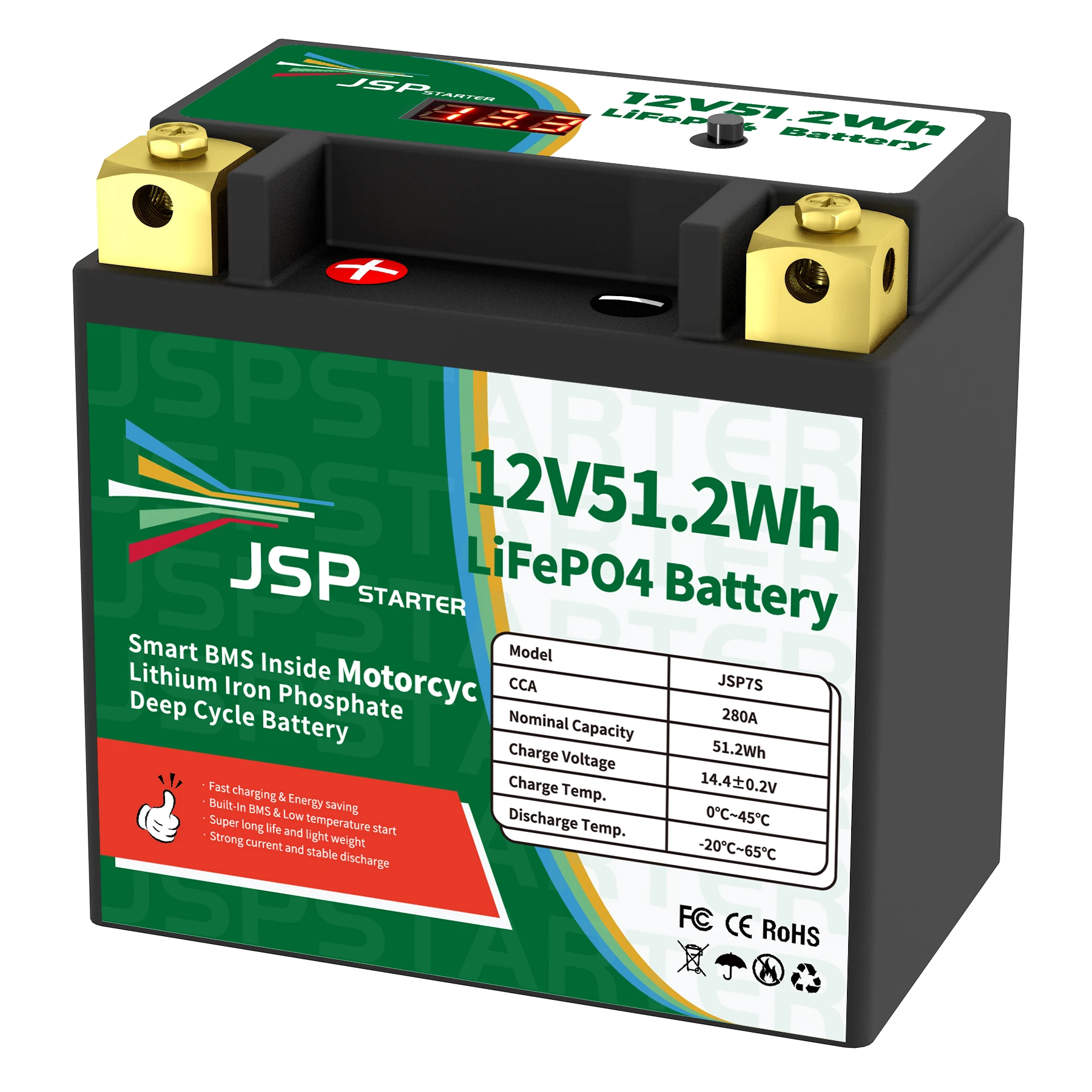 JSP7S 12.8V 51.2Wh CCA 280A BMS Motorcycle Start Battery 12.8V Lithium iron Phosphate Scooter LiFePO4 Batteries YTX7S YTZ7S-BS