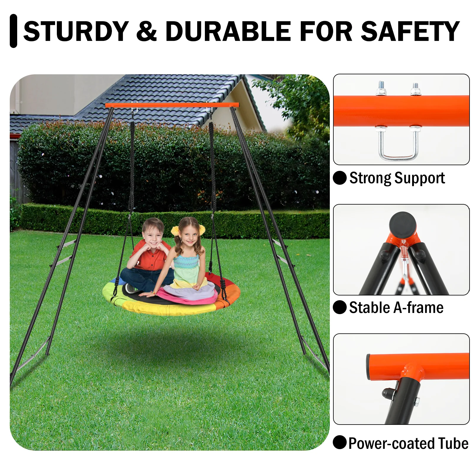 Porch Swing Frame, 550lbs Weight Capacity Swing Stand, Heavy Duty A-Frame Swing, Swing Stand Frame Porch Swing, Seat not includ