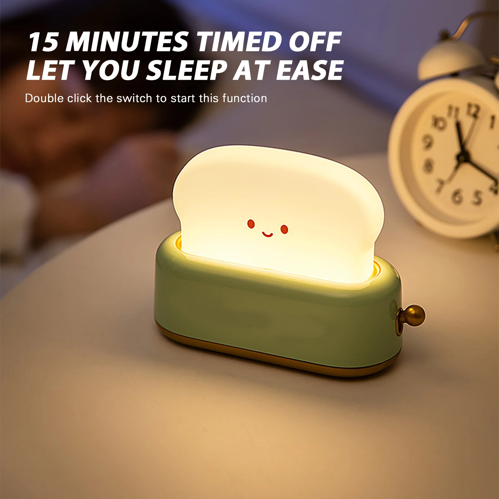Creative Toast Night Light USB Rechargeable Timing LED Cute Sleep Lamp