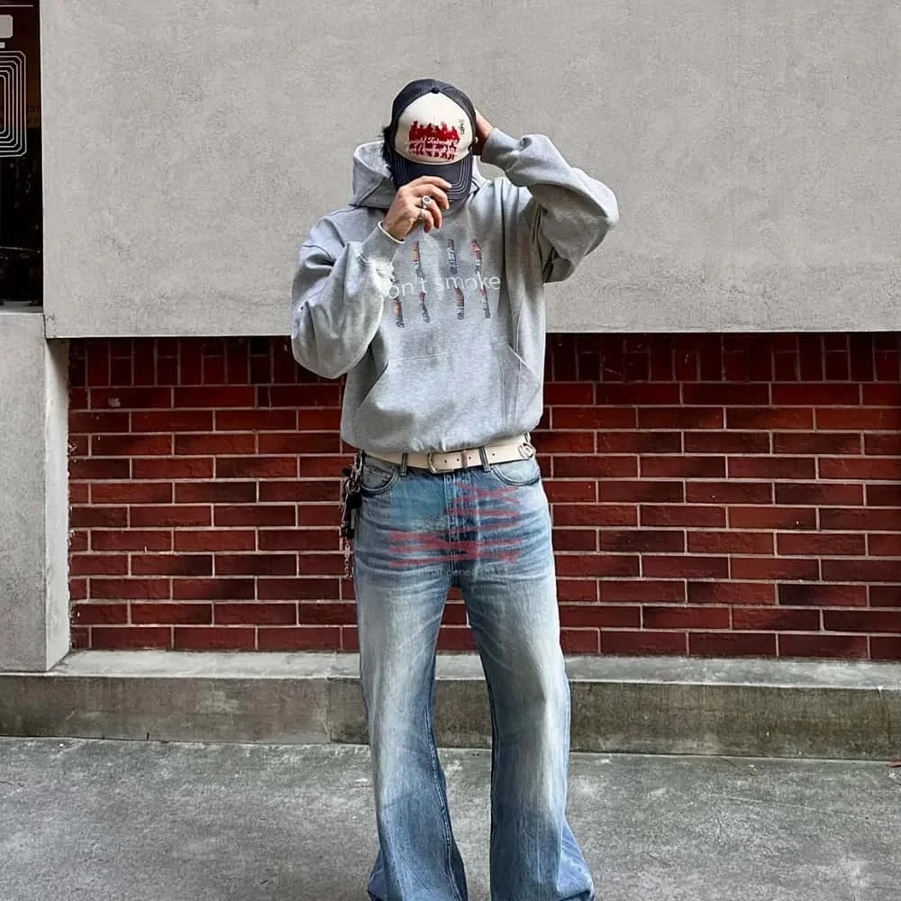

Y2K Мужская толстовка с капюшоном Серая толстовка с принтом «Не дым» Мужчины Женщины Винтаж Классический хип-хоп Уличная одежда Спортивный костюм Мужская одежда Свободный топ