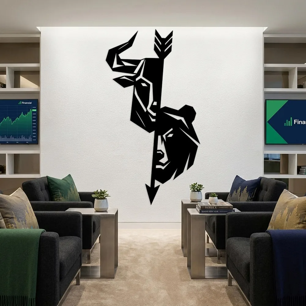 CIFBUY Geometric Bull Bear Metal Wall Art,Vertical Large Stock Market Tin Sign,Finance Office Decor,Ideal Gift for Investors