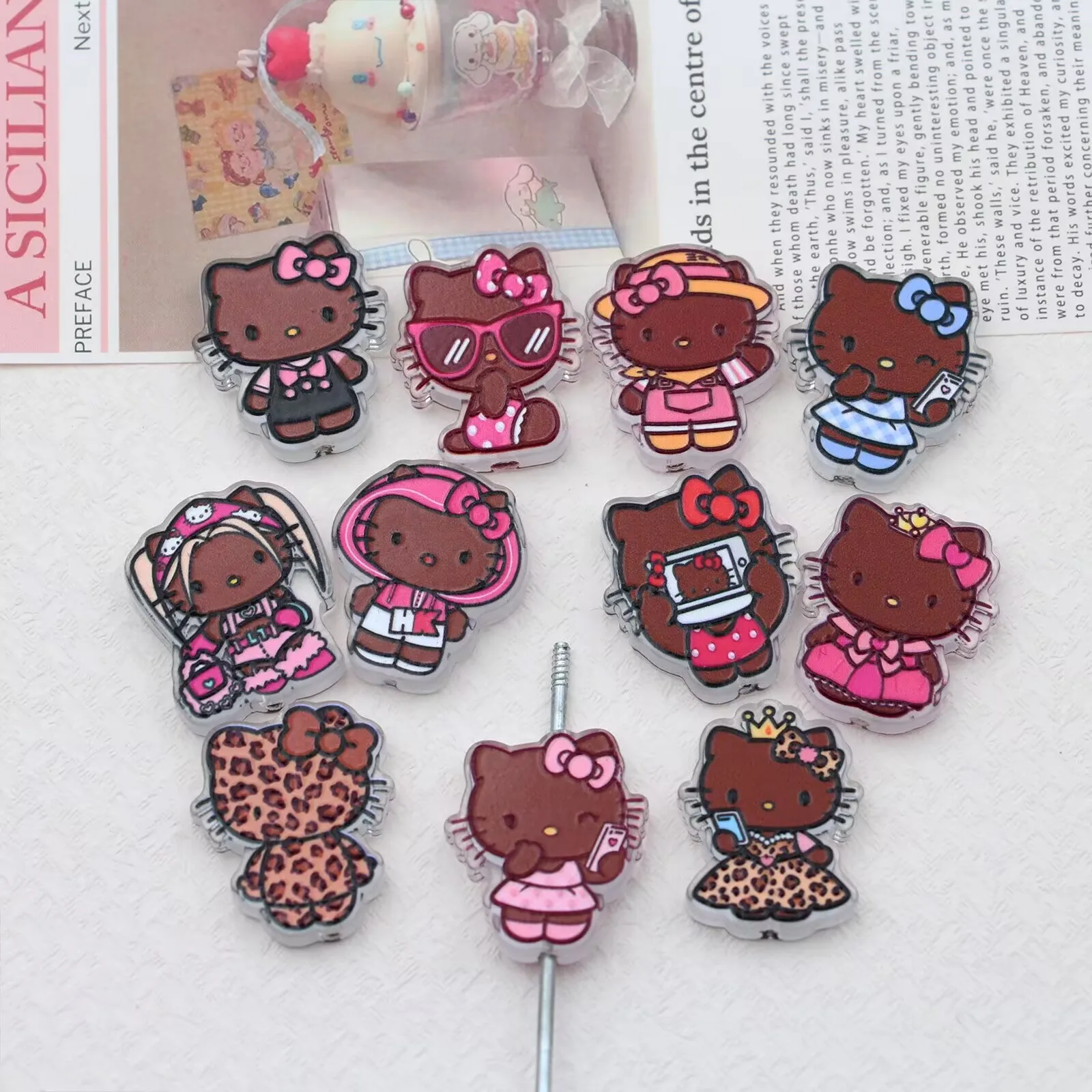 10pcs hello kitty cute PVC focal bead for pen keychain bookmark phone necklace DIY handmade material