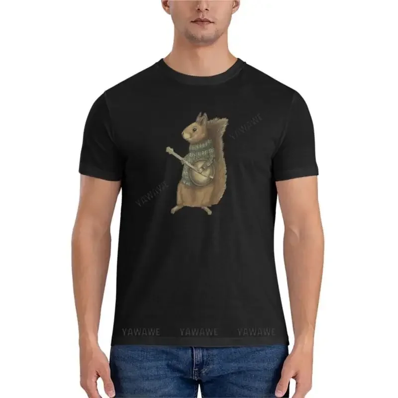 men t-shirt Squirrel with a banjo Fitted T-Shirt men clothes sweat shirt summer male tee-shirt