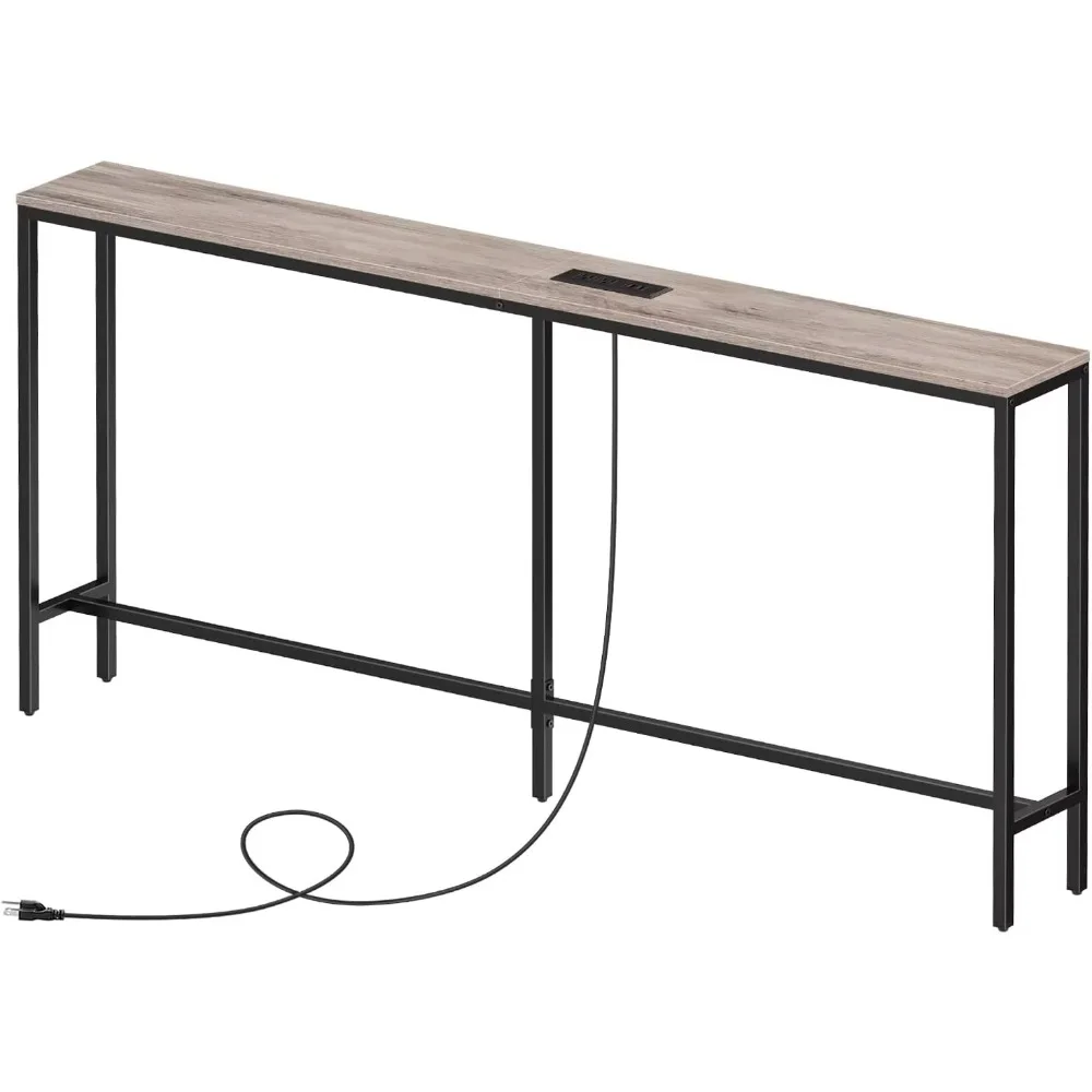 

Стол с розетками, узкий диван-стол диаметром 63 дюйма, диванный столик с зарядной станцией, диван-стол для прихожей для растений, гостиная