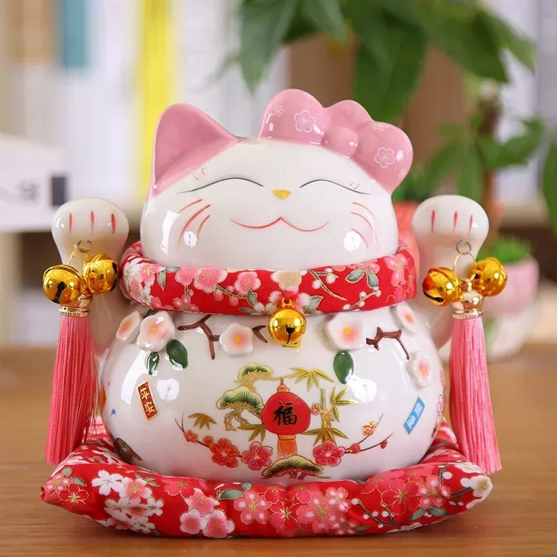 

Ceramic Lucky Cat Lucky Cat Statue Porcelain Pink Lucky Cat Cash Box Auspicious Feng Shui Decoration Home Decoration