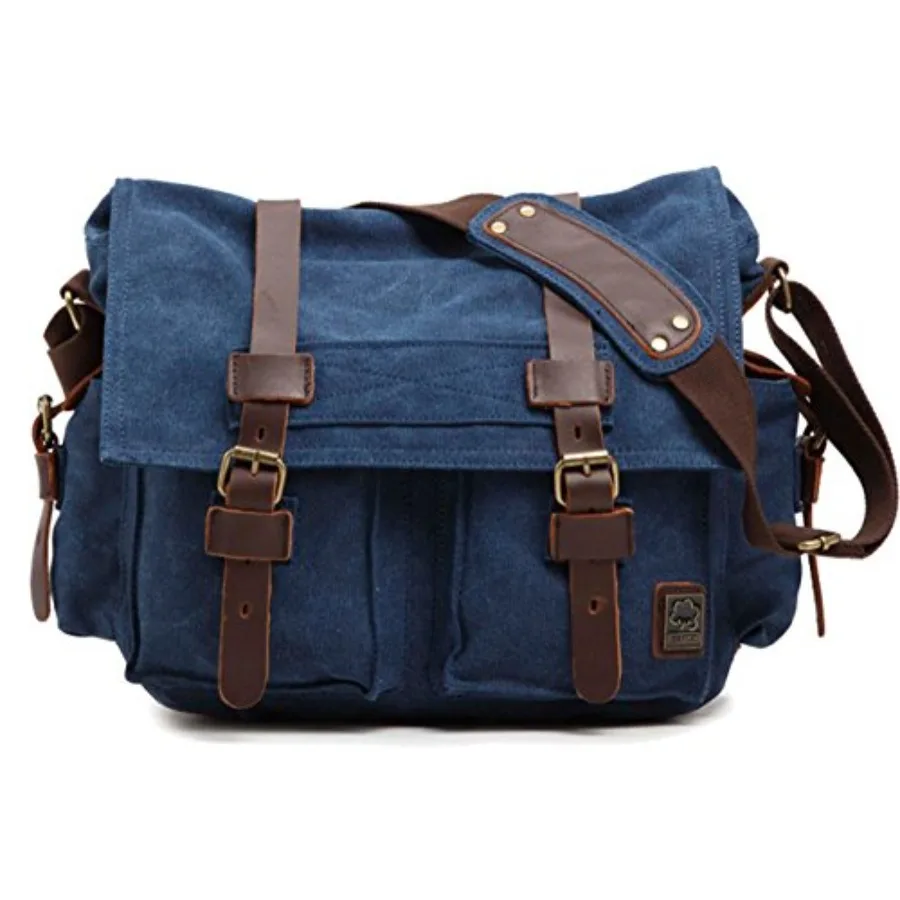 

Sechunk Vintage Military Leather Canvas Laptop Bag Messenger Bags Medium