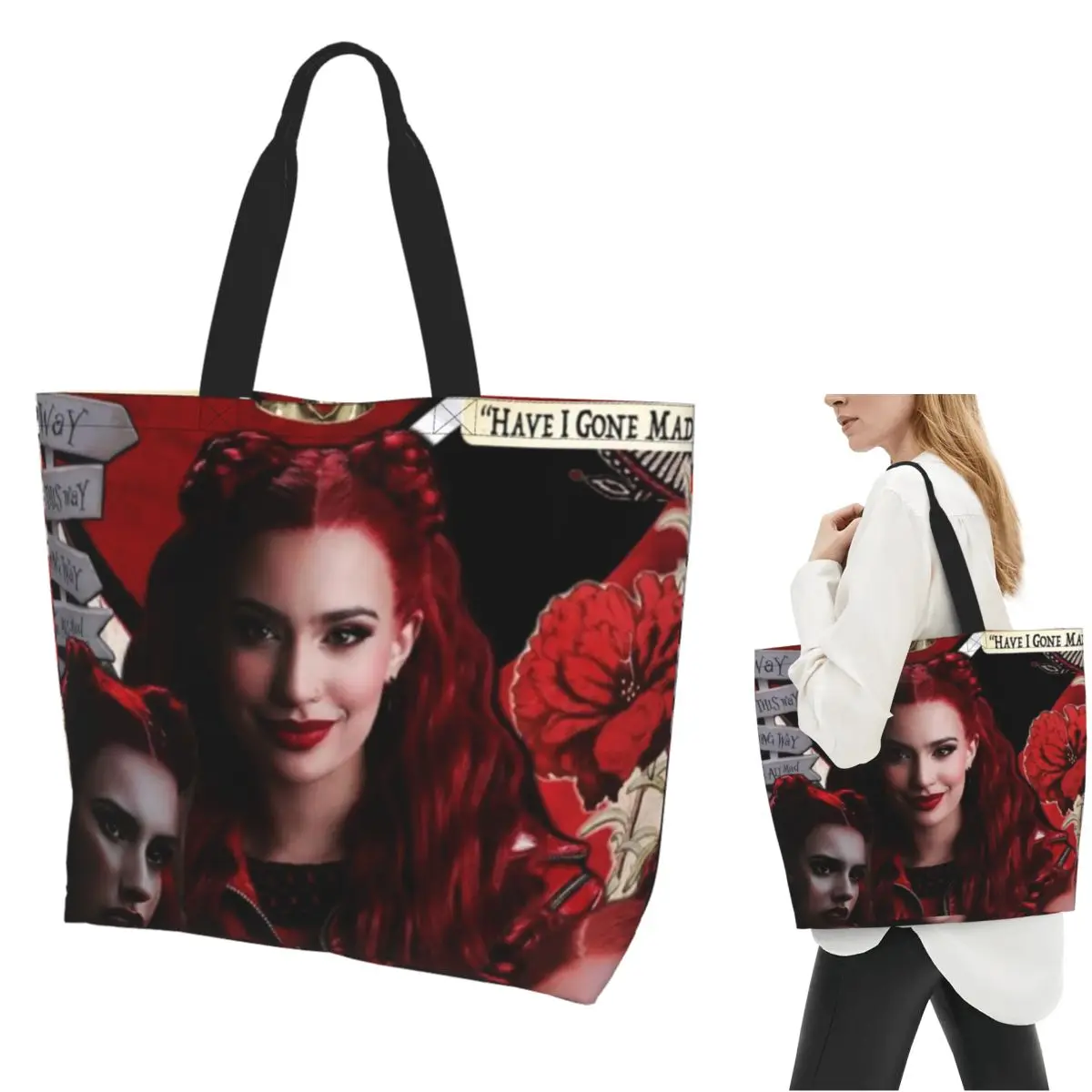 

Нащадки 4, красные аксессуары, большая сумка для покупок, парусиновая сумка на плечо большой вместимости, сумка для покупок, продуктовая сумка для женщин