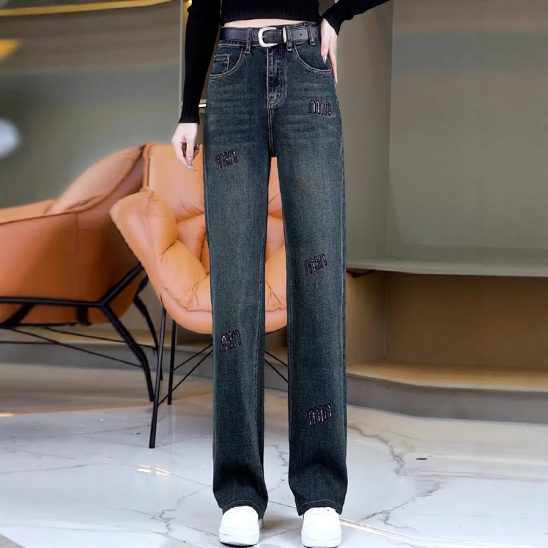 

Straight Leg Jeans for Women, Winter, Elegant and Trendy, Loose Wide Leg Pants