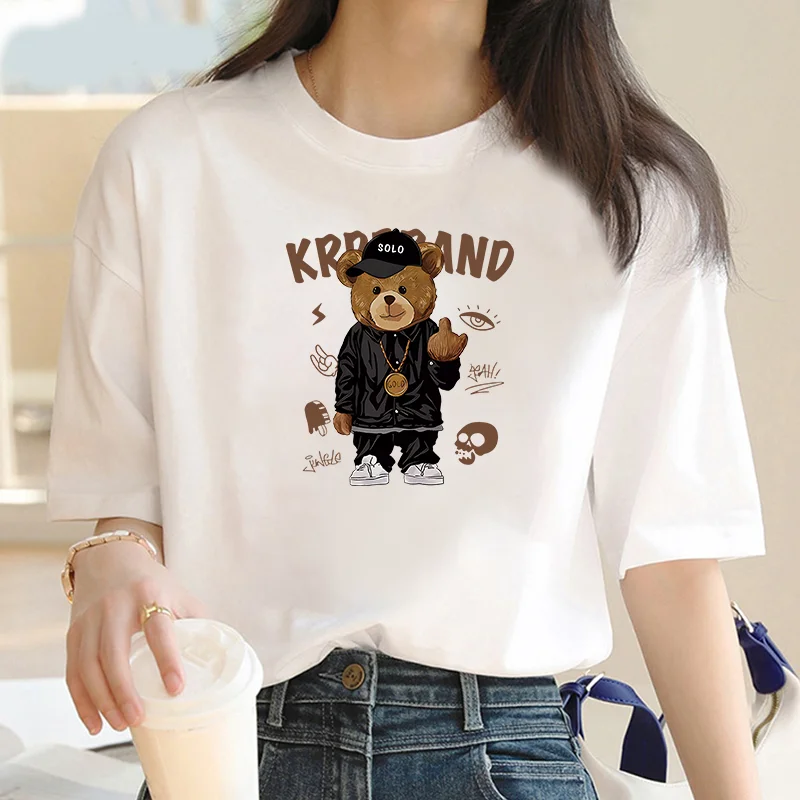 Casual Cute Bear Trend Cute Style Women's Short Sleeve Printed T-shirt Pattern T-shirt Top Fashion Summer Spring Printed Clothin