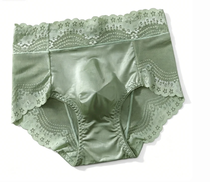 

Men's Bulge French Lace Trim Ice Silk Briefs 3D U-Convex Pouch Breathable Summer Sexy Underwear Siissy Crossdressing Underpants