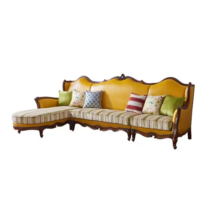 

American corner leather sofa, all solid wood first-layer cowhide simple leather sofa