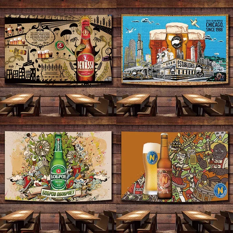 Drink Beer Art Poster Wall Hanging Flag Canvas Painting Tapestry Wall Art Banner Bar Pub Wine House Oktoberfest Decor Sticker