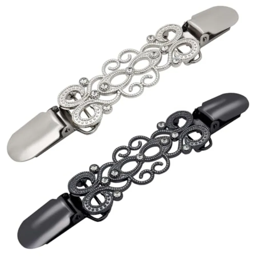 

Frutain 2 Pcs Dress Waist Clip for Shawl Cardigan Sweater Clothes Pant Tightener Black and Sliver