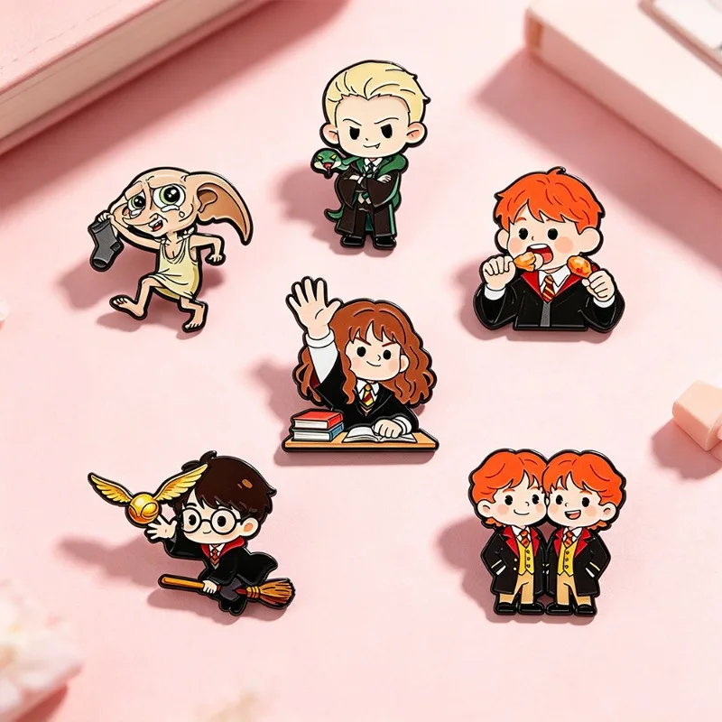 6pcs Set Magic Character Metal Badges Personalized and Creative Cute Magic Novel Film and Television Role Alloy Brooch Accessory