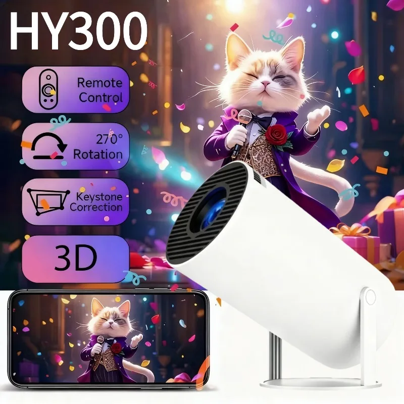 Nuevo Proyector HY300 2026 con WiFi6 y BT5.0, Proyector Portátil 1080P/4K Compatible con Corrección Trapezoidal Automática, Proyector Inteligente Android ﻿