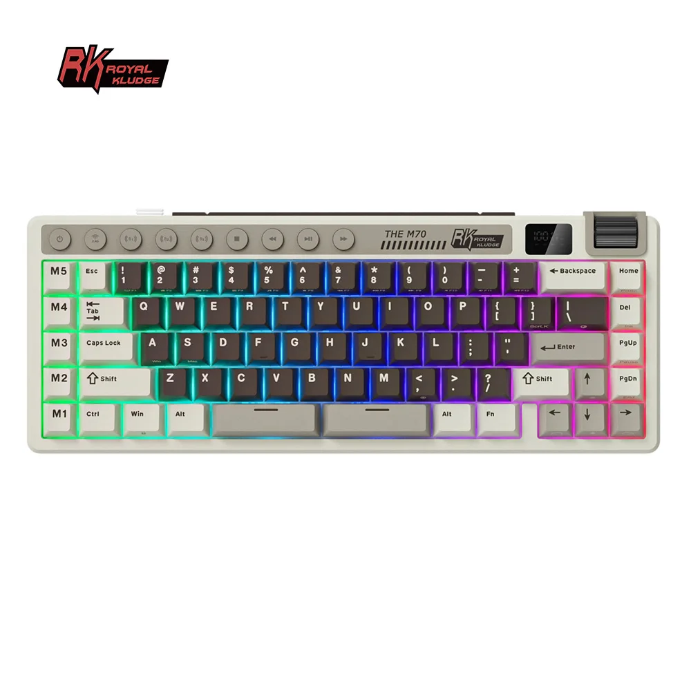 

RK ROYAL KLUDGE M70 75% Tri-mode Mechanical Gaming Keyboard Custom Media Keys Double Spacebar Hot-Swappable RGB Backlit Wireless