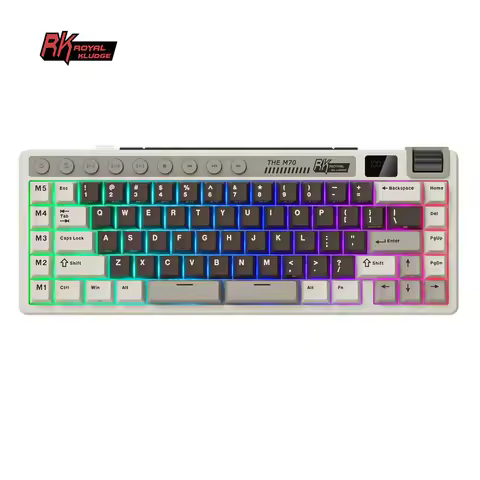 RK ROYAL KLUDGE M70 75% Tri-mode Mechanical Gaming Keyboard Custom Media Keys Double Spacebar Hot-Swappable RGB Backlit Wireless