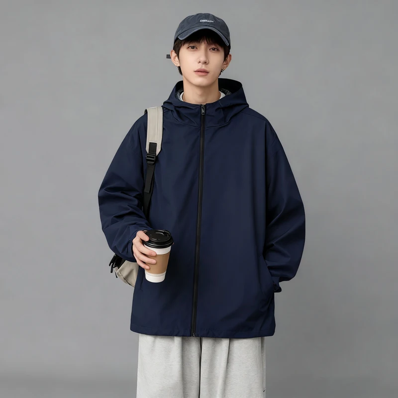 

CF00P48 Autumn Winter New Sle Thin Men's Jaet Casual All-Match Hooded Windbreaker Polyester Fabric Stand Fit Jaet