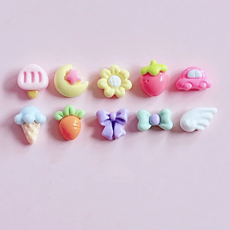 10Pcs Kawaii Mini - Minor Collocation Resin DIY Shoes Hat Icebox Barrette Mobile Phone Case Scrapbook Cream Glue Flat Back Resin