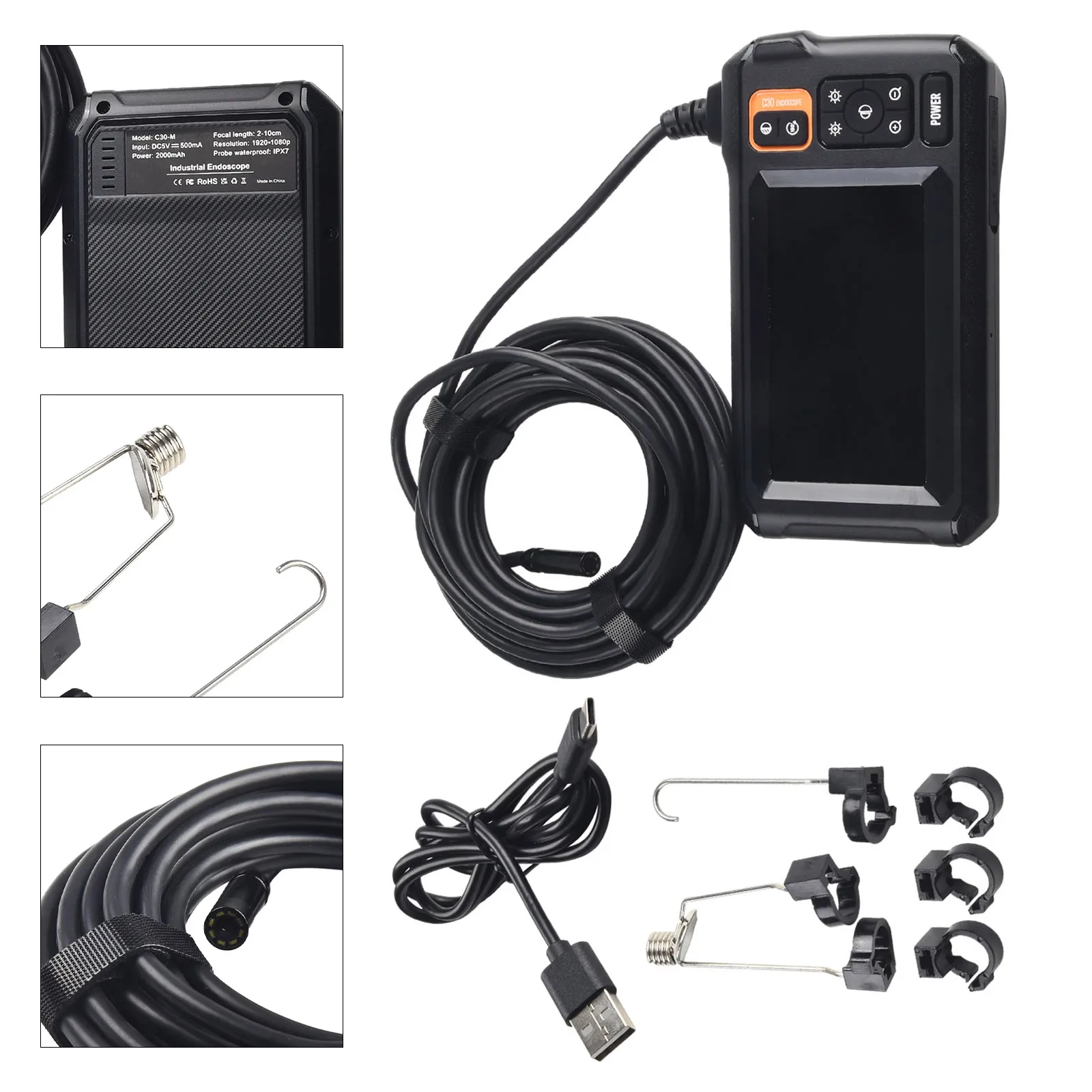 Industrial Endoscopes Camera 1080P 4.3 Inch IPS Single Lens Pipeline Car Inspection Camera With 8mm IP67 Waterproof 8 LED