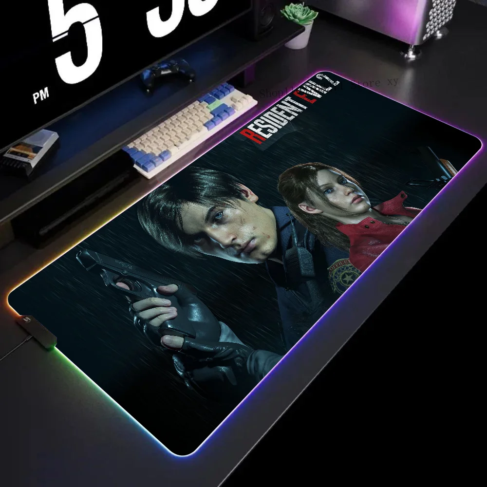 

Game R-Resident Leon Kennedy Evil Mousepad XXL RGB Gaming Mouse Pads HD Black Gamer Accessories Large LED