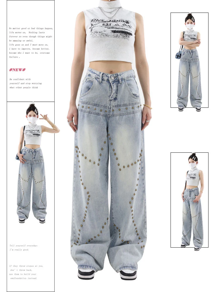 

Women's Blue Baggy Star Jeans Harajuku Y2k Aesthetic Streetwear Oversize Denim Trousers Wide Jean Pants Vintage Trashy Clothes