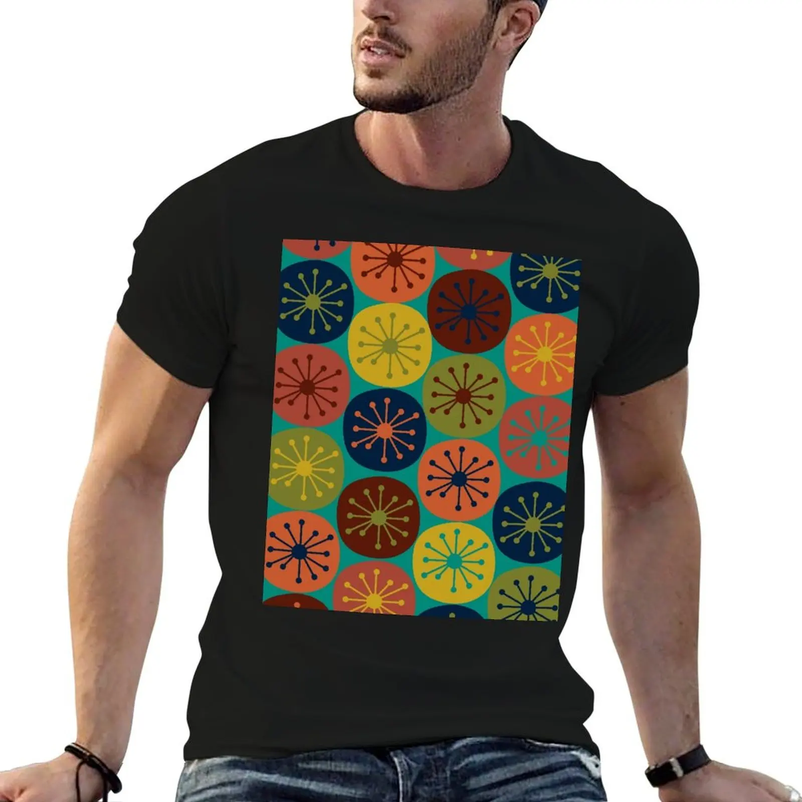 Atomic Retro Dots - Midcentury Modern Pattern in Mid Mod Teal, Olive Green, Mustard, Orange, Blue, and Turquoise T-Shirt