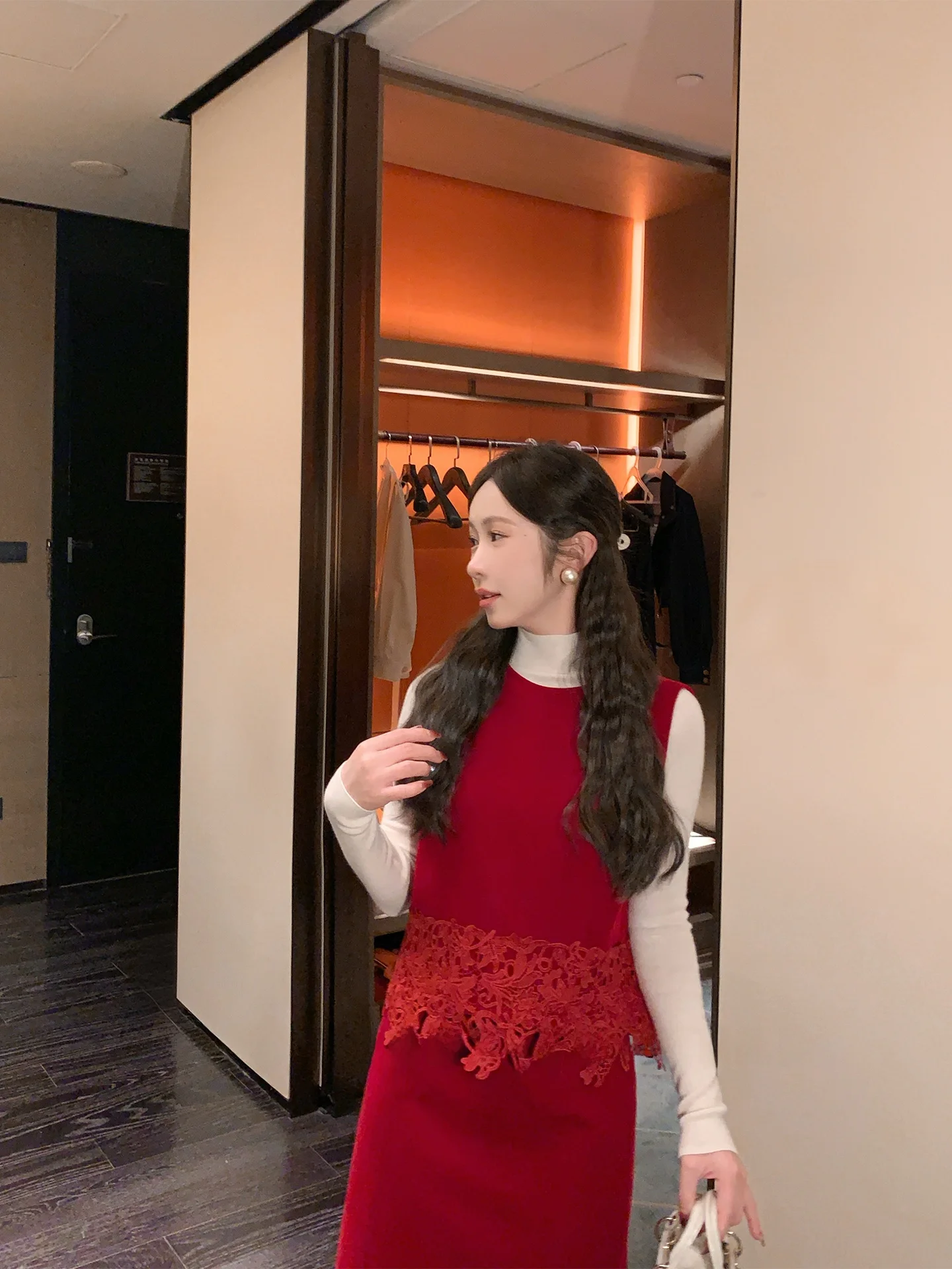 

Red Svel ort round Ne Vest Women's Spring 2026 New Loose Fit Fivela Sweet Dr Polyester Fiber Warmth Sle