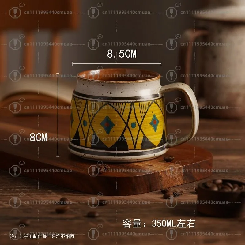 Handmade coarse pottery coffee cup, high-end exquisite hand-painted ceramic large-capacity mug