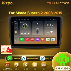 Hizpo For Skoda Superb 2 2008 - 2015 Car Radio Multimedia Video Player Navigation GPS Android 14 2din 4G+WiFi DSP Carplay Auto