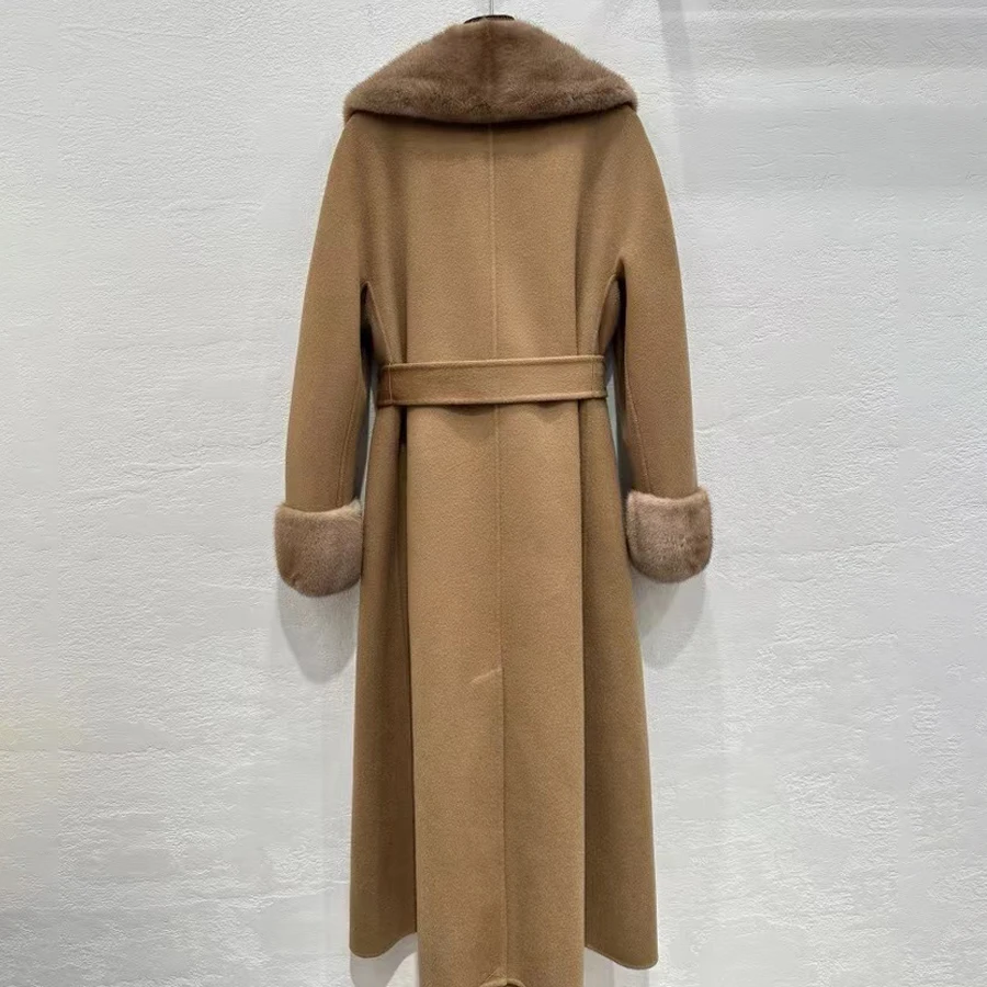 Veste en mélange de laine pour femmes, manteau en laine avec ceinture assortie, manteau de luxe en cachemire pour femmes, nouveau Style