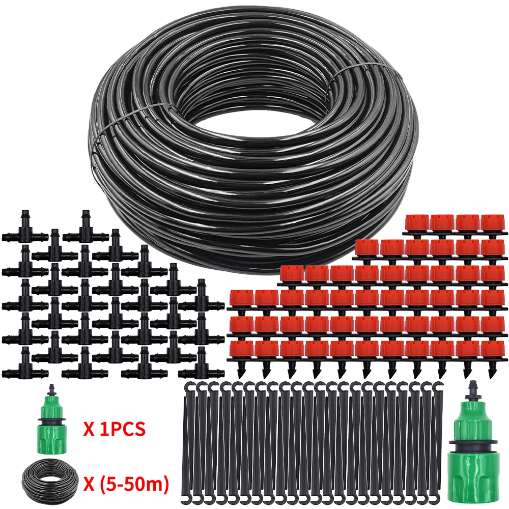 

5-50m DIY 4/7mm PVC Garden Watering Garden Hose Micro Irrigation Pipe Drip Watering Kits with Adjustable Drippers Punch Tool