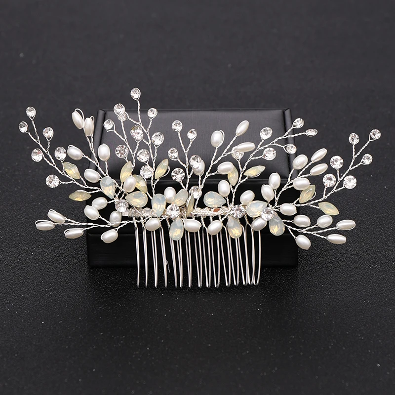 Silver Color Pearl Crystal Wedding Hair Combs Hair Accessories for Bridal Flower Headpiece Women Bride Hair ornaments Jewelry — zdjęcie 4